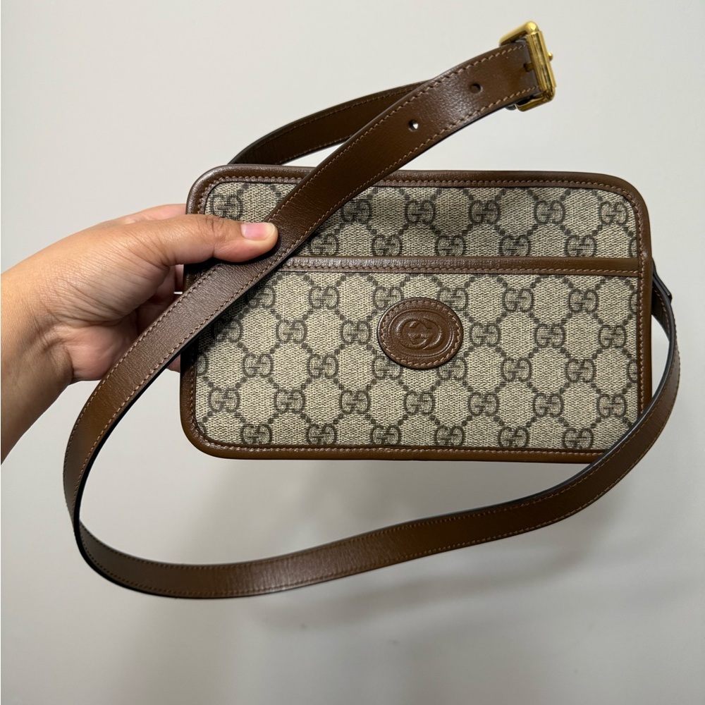 Gucci Tan and Brown Logo Crossbody Bag
